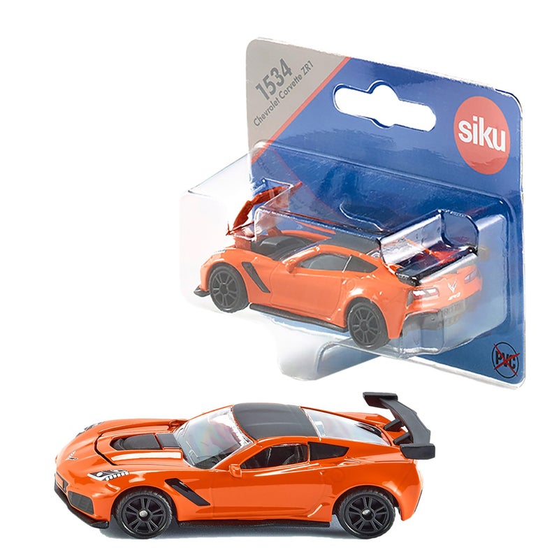 Siku 1534, Chevrolet Corvette ZR1, Orange/Black, Opening Bonnet, Toy Vehicle for Children - Image 1